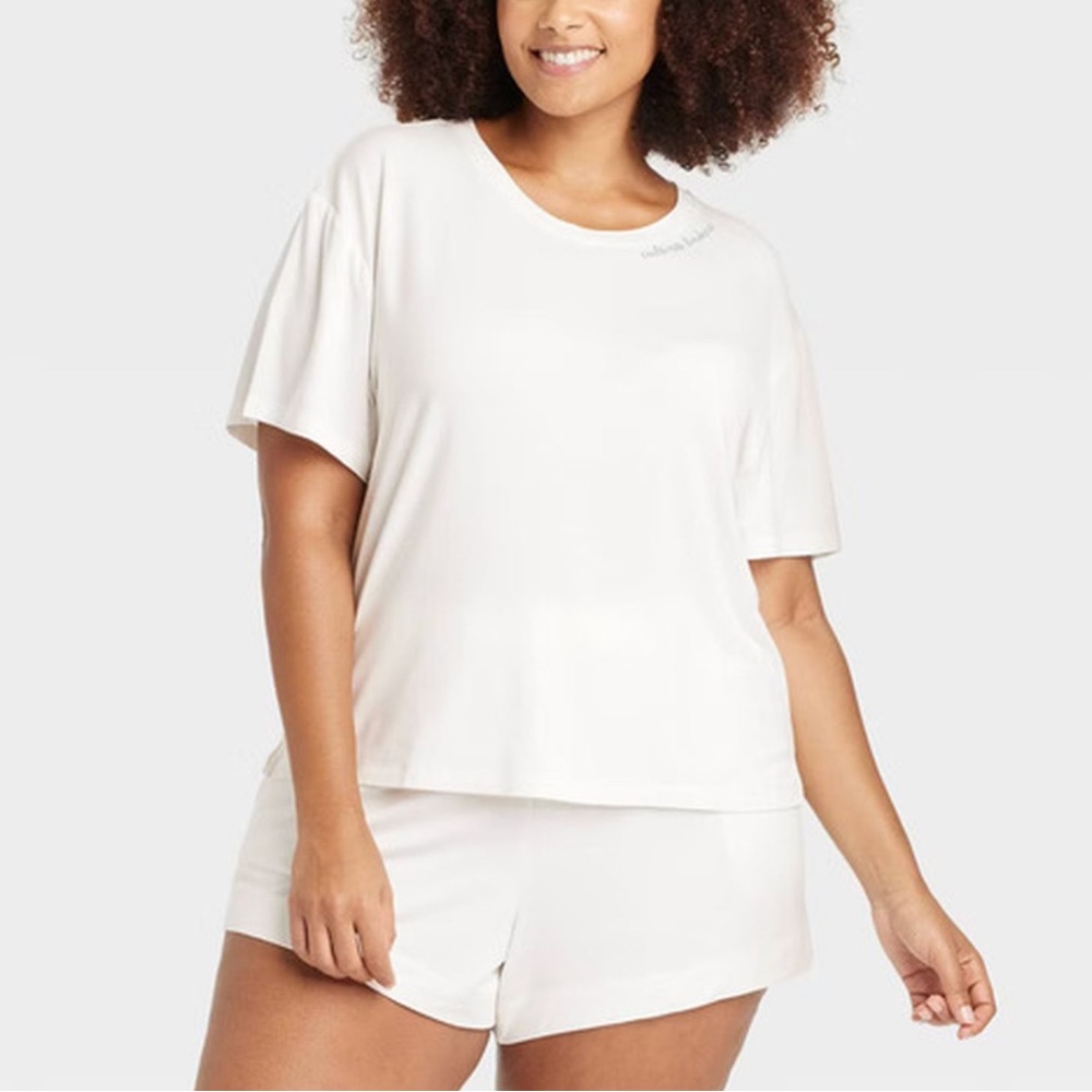 Auden Women's white/ Cream Short Sleeve Pajama Top & Shorts Set 7